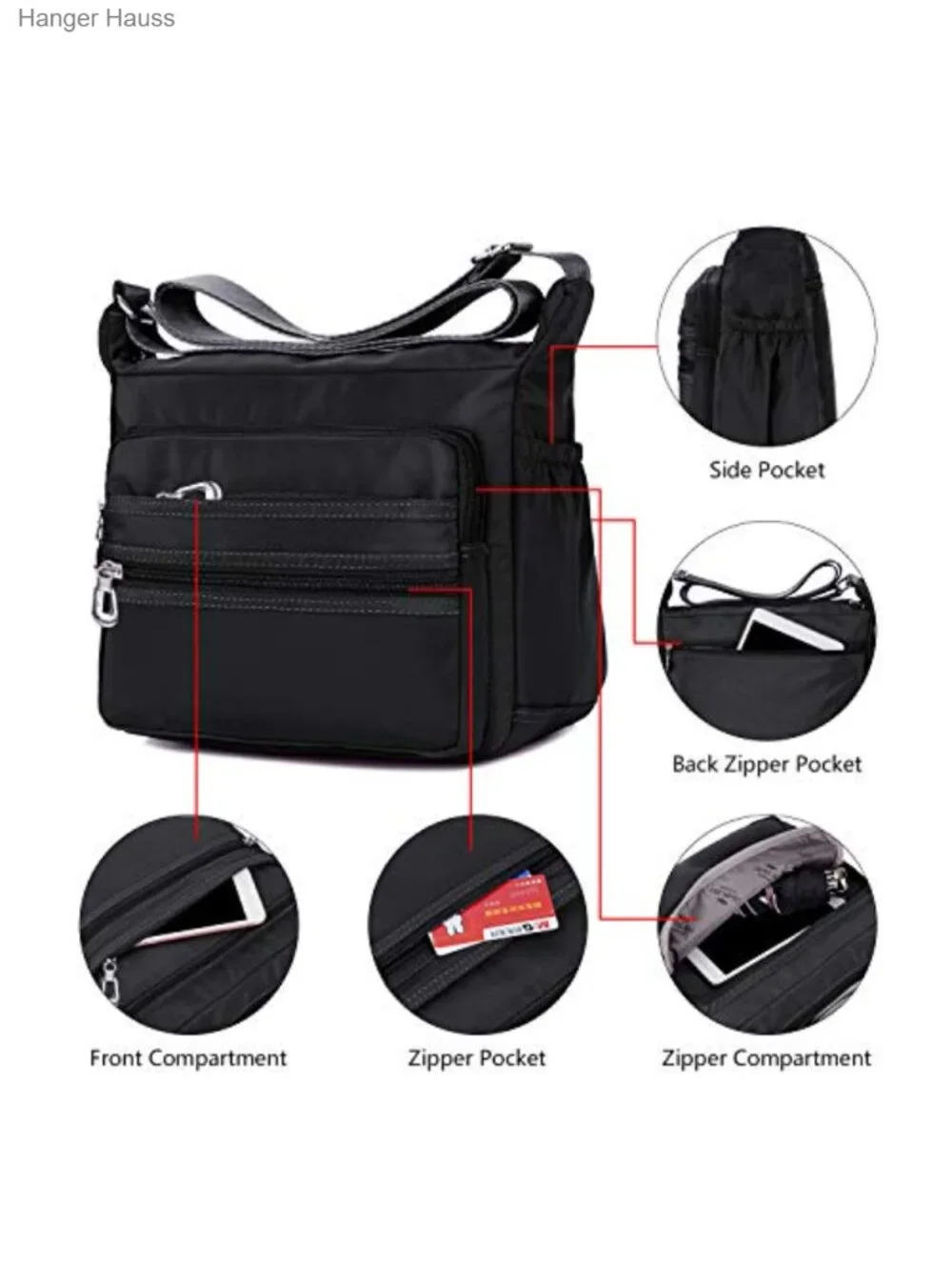 Waterproof Nylon Crossbody Bag with Multiple Pockets for Travel and Daily Use